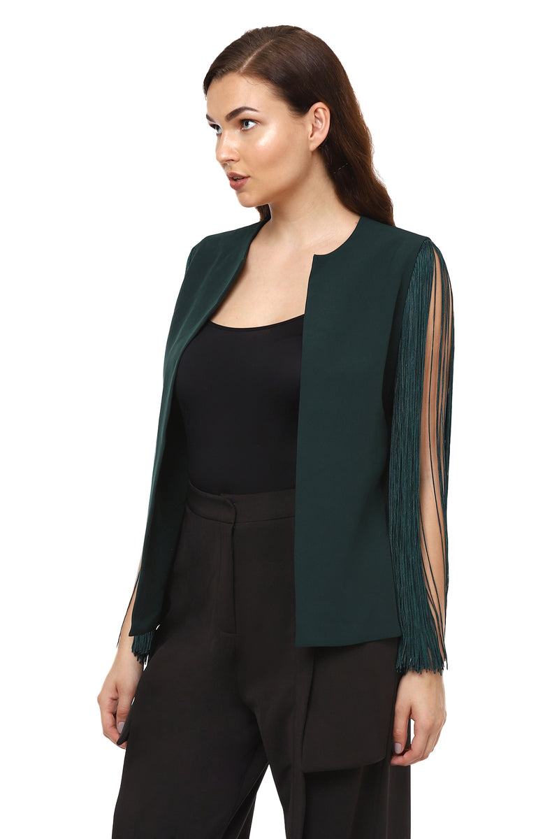 Green Fringe Sleeves Cape - Sitch.shop