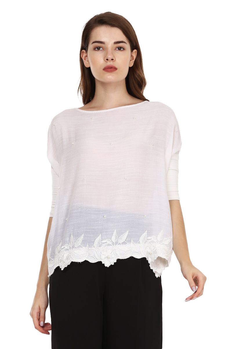 White Lace And Pearl Top - Sitch.shop