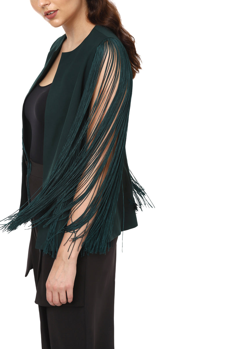 Green Fringe Sleeves Cape - Sitch.shop