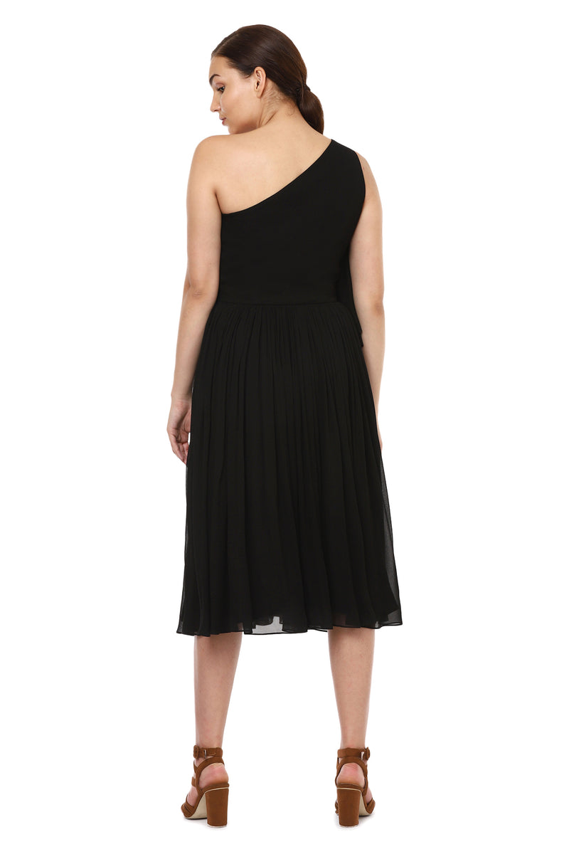 Black One  Shoulder Ruffle Dress - Sitch.shop
